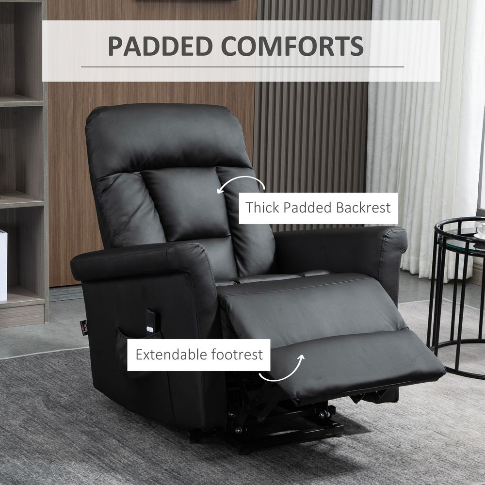 Black PU Leather Power Lift Recliner with Side Pocket for Storage and Comfort