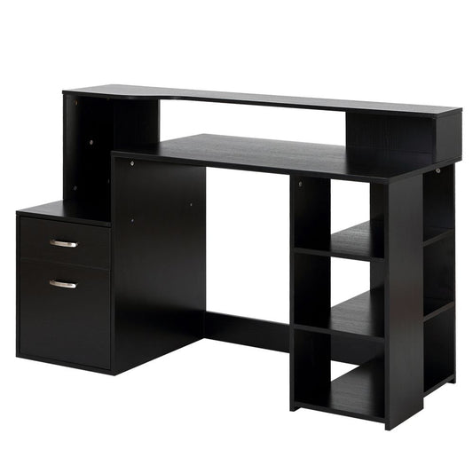 Black Multi-Storage Workstation Desk Table with Storage Shelves for Office Use