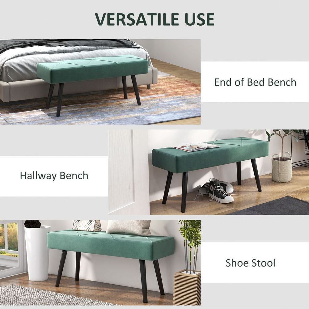 Green Upholstered End of Bed Bench with Steel Legs, Stylish Addition for Hallway and Bedroom