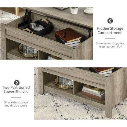 Oak Lift-Top Coffee Table: Hidden Storage Compartment & Shelves