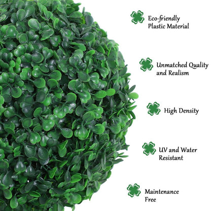 PE Set of 2 Artificial Boxwood Three Balls Topiary Plant Tree's Green
