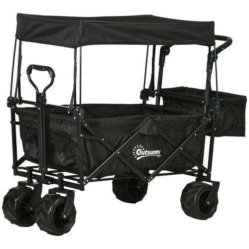 Versatile Folding Trolley Cart with Canopy – Double Compartment & 4 Wheels