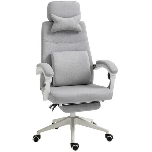 Grey Ergonomic Home Office Chair with 360-Degree Swivel and Adjustable Footrest for Comfort