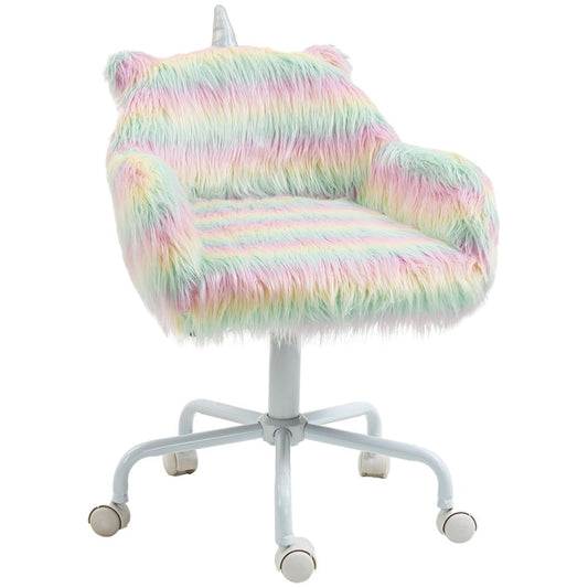Fluffy Unicorn Desk Chair with Faux Fur and Armrests, Cute Addition for Home Office