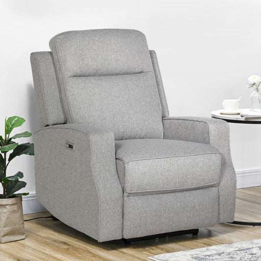 Grey Electric Recliner Armchair with USB Port, Comfortable Fabric Seating for Modern Living