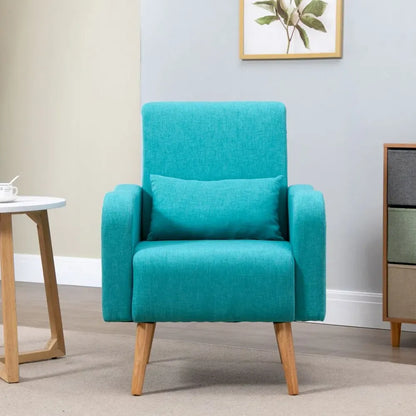 Nordic Armchair - Linen-Touch Sofa Chair with Cushioned Pillow, Wood Legs, Teal