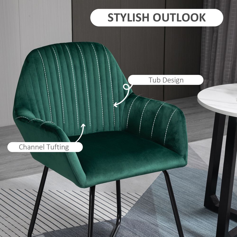 Green Velvet-Feel Upholstered Accent Chair with Metal Base for Modern Living