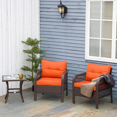 3-Piece Orange Rattan Bistro Set with Glass Top - Cosy Patio Charm!