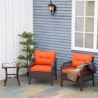 3-Piece Orange Rattan Bistro Set with Glass Top - Cosy Patio Charm!