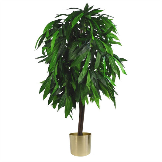 120cm Artificial Mango Tree Plant with Stylish Metal Planter for Home Decor