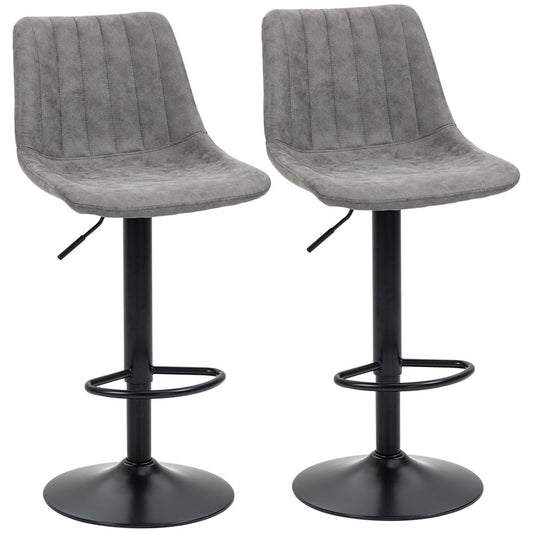 Set of 2 Microfibre Retro Tub Bar Stools - Metal Frame, Footrest, Grey