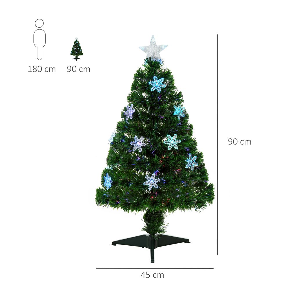 3FT Green Fibre Optic Artificial Christmas Tree with LED Snowflakes - Fireproof Design