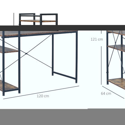 PC Table and Study Workstation with 4-Tier Bookshelf Storage for Home Office