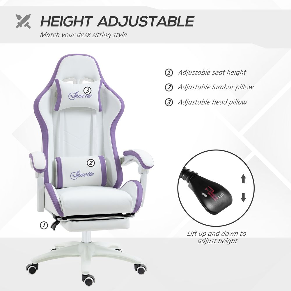 Purple Racing Style Gaming Chair with Reclining Function and Cozy Footrest