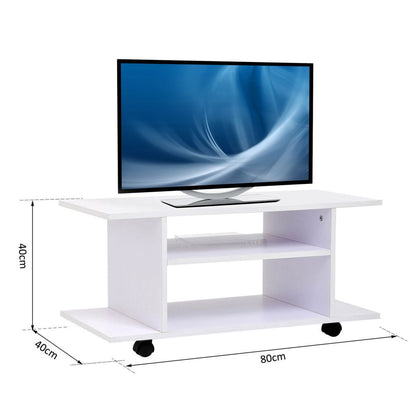 Modern White TV Stand Bookshelf Cabinet with 3 Tiers and Wheels