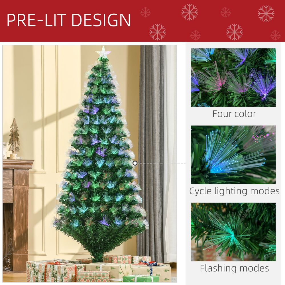 6FT Multicoloured Artificial Christmas Tree with Fibre Optic Lights and Star Holder