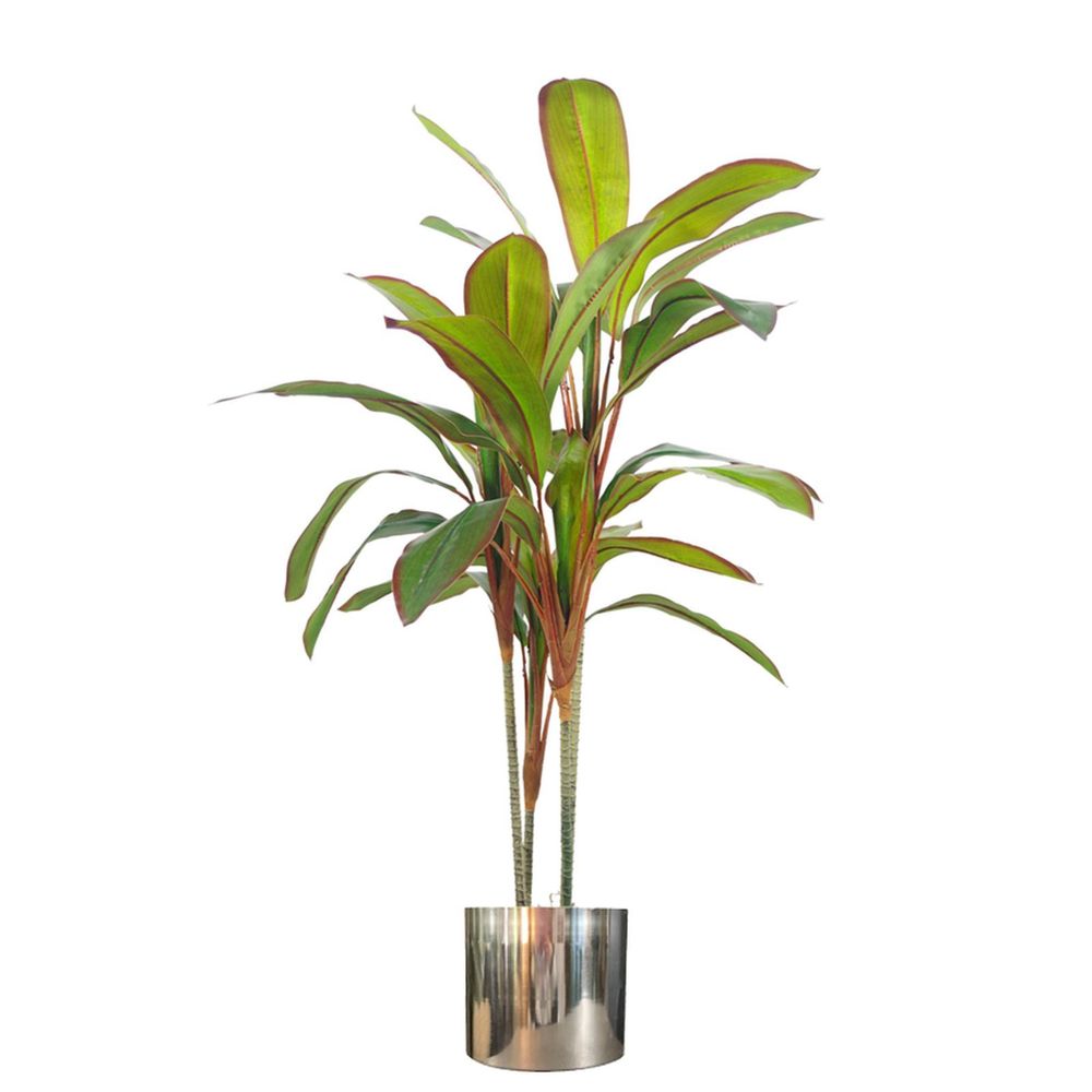 100cm Artificial Dracaena Tropical Plant in Silver Metal Planter for Modern Home Decor