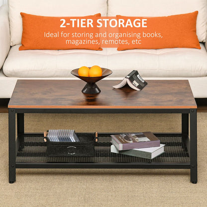 2-Tier Coffee Table: 106x60x45 cm with Wood Grain & Black Frame