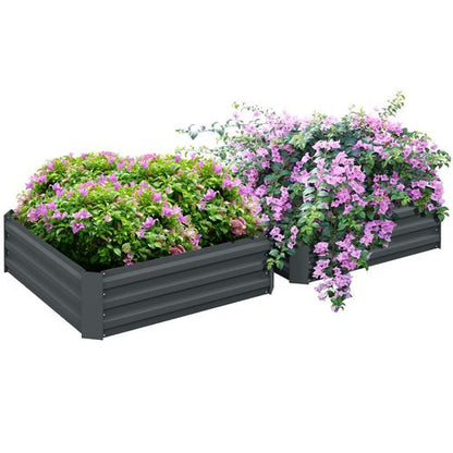 Galvanised Raised Garden Bed Set - 2 Easy-Setup Planter Boxes