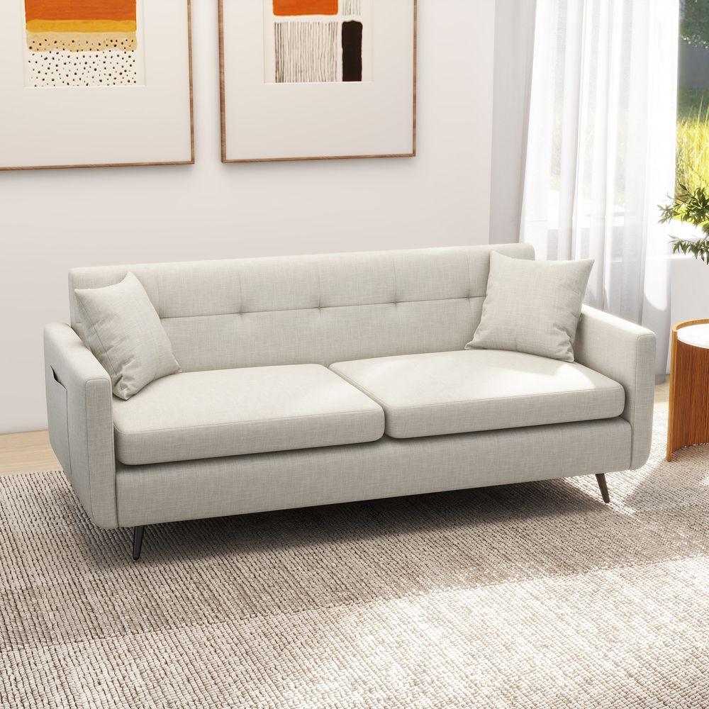 165cm Modern 2-Seater Sofa with Wood Legs and Pockets in Beige - Stylish Comfort for Living Rooms