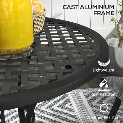 Black Cast Aluminium Bistro Table - Weather-Resistant with Umbrella Hole