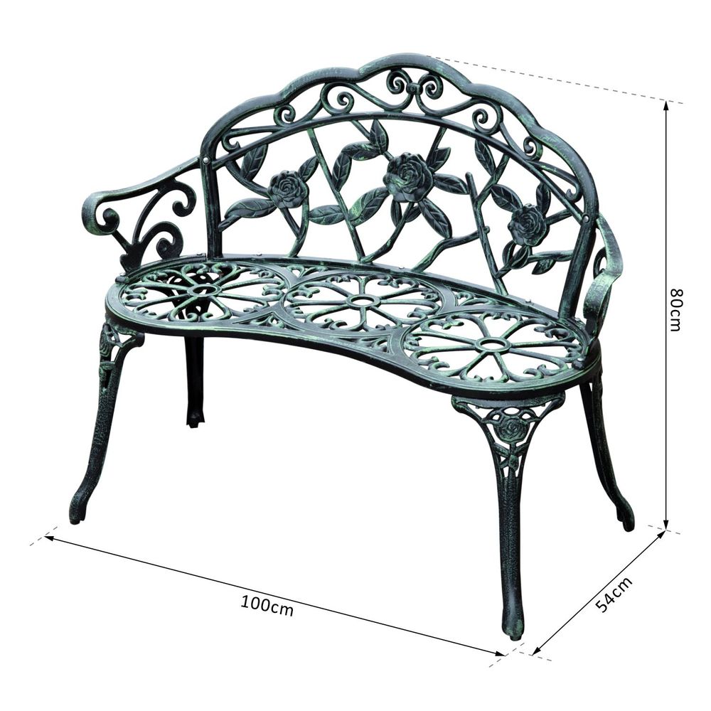 Elegant Antique Green Cast Aluminium Garden Bench - Timeless Outdoor Comfort