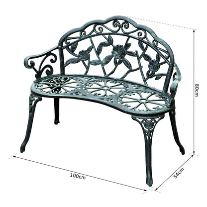 Elegant Antique Green Cast Aluminium Garden Bench - Timeless Outdoor Comfort