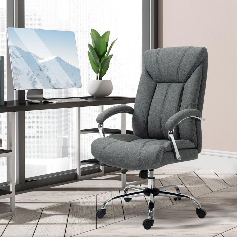 Grey High Back Home Office Chair with Armrests and Swivel Wheels for Comfort