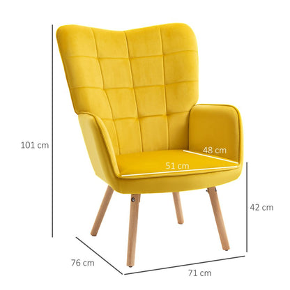 Yellow Velvet-Touch Tufted Wingback Accent Chair for Contemporary Decor