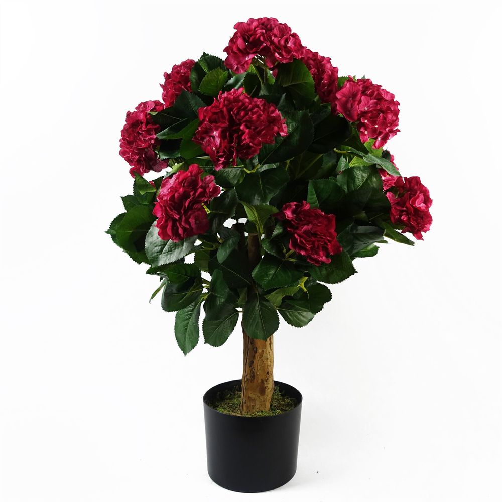 75cm Artificial Pink Bush Hydrangea Plant in Pot, Beautiful Floral Décor