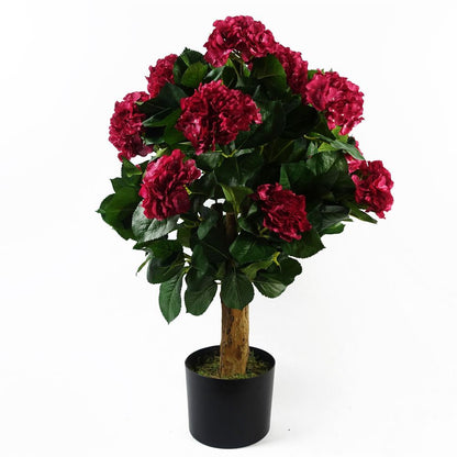 75cm Artificial Pink Bush Hydrangea Plant in Pot, Beautiful Floral Décor