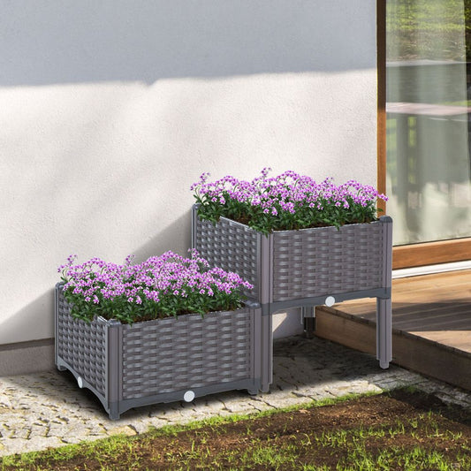 Stylish Set of 2 Rattan-Effect Raised Garden Planter Boxes for Outdoor Bliss