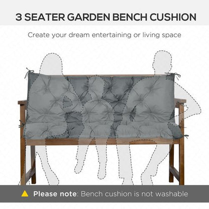 Ultimate Comfort Dark Grey 3-Seater Garden Bench Cushion with Secure Ties