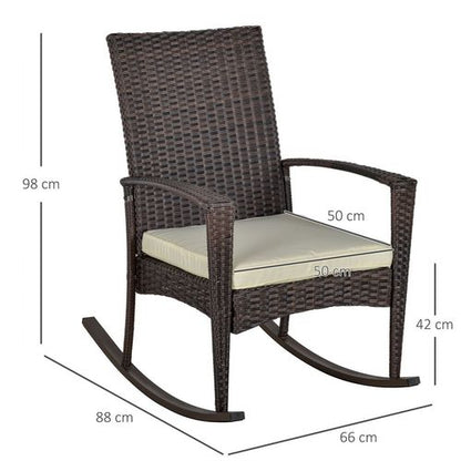 Comfort Breeze Rattan Rocking Chair with Plush Cushion - Brown & Beige