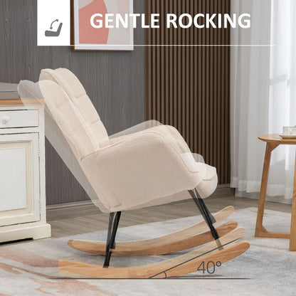Beige Wingback Rocking Chair with Steel Frame and Wooden Base for Nursing Comfort