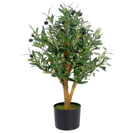 65cm UK Design Realistic Artificial Olive Tree in Black Plastic Pot