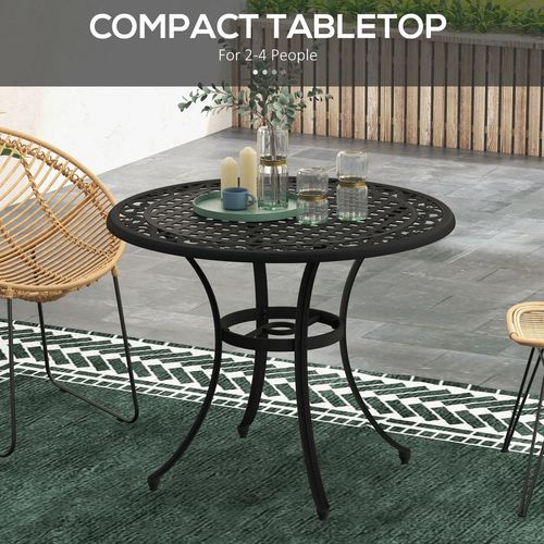 Black Cast Aluminium Garden Table for 2-4 with Umbrella Hole