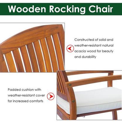 Acacia Hardwood Rocking Chair with Plush Cushions - Indoor/Outdoor Comfort