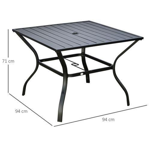 Garden Table with Parasol Hole for Four, Slatted Metal Plate Top