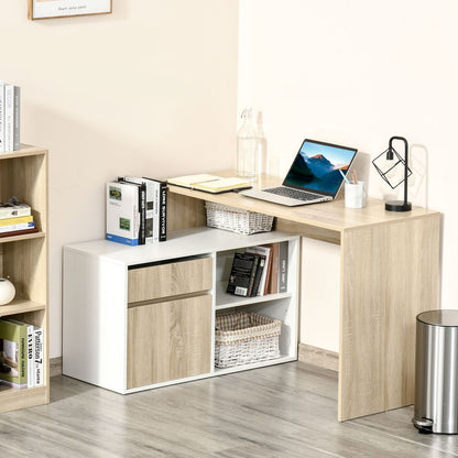 Oak and White L-Shaped Corner Computer Desk for Efficient Workspace Organisation