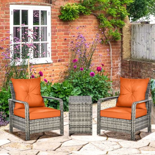 3-Piece PE Rattan Garden Sofa Set: Stylish Orange Chair & Table Duo