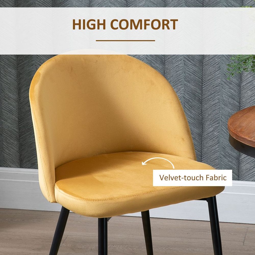 2 Modern Upholstered Fabric Bucket Seat Dining Chairs - Living Room, Yellow