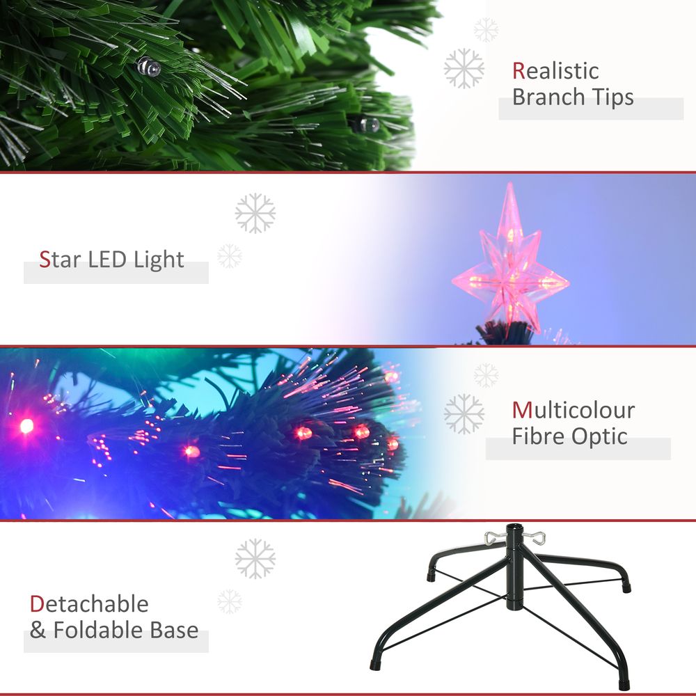 5FT Pre-Lit Artificial Christmas Tree with Multi-Coloured Fibre LED Lights in Green