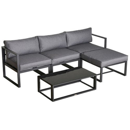 5-Piece Luxurious Patio Set with Cushions & Glass Top Table