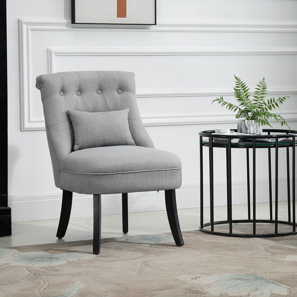 Fabric Dining Chair - Single Sofa, Upholstered with Pillow, Solid Wood Legs, Living Room