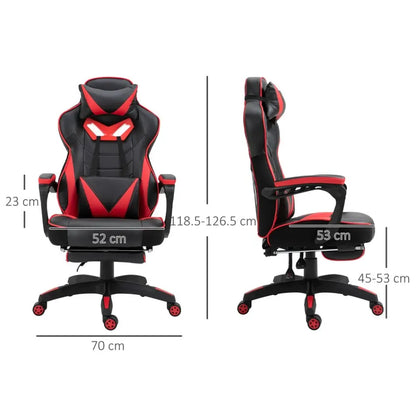 Stylish Red Ergonomic Gaming Chair with Manual Footrest and Wheels for Office