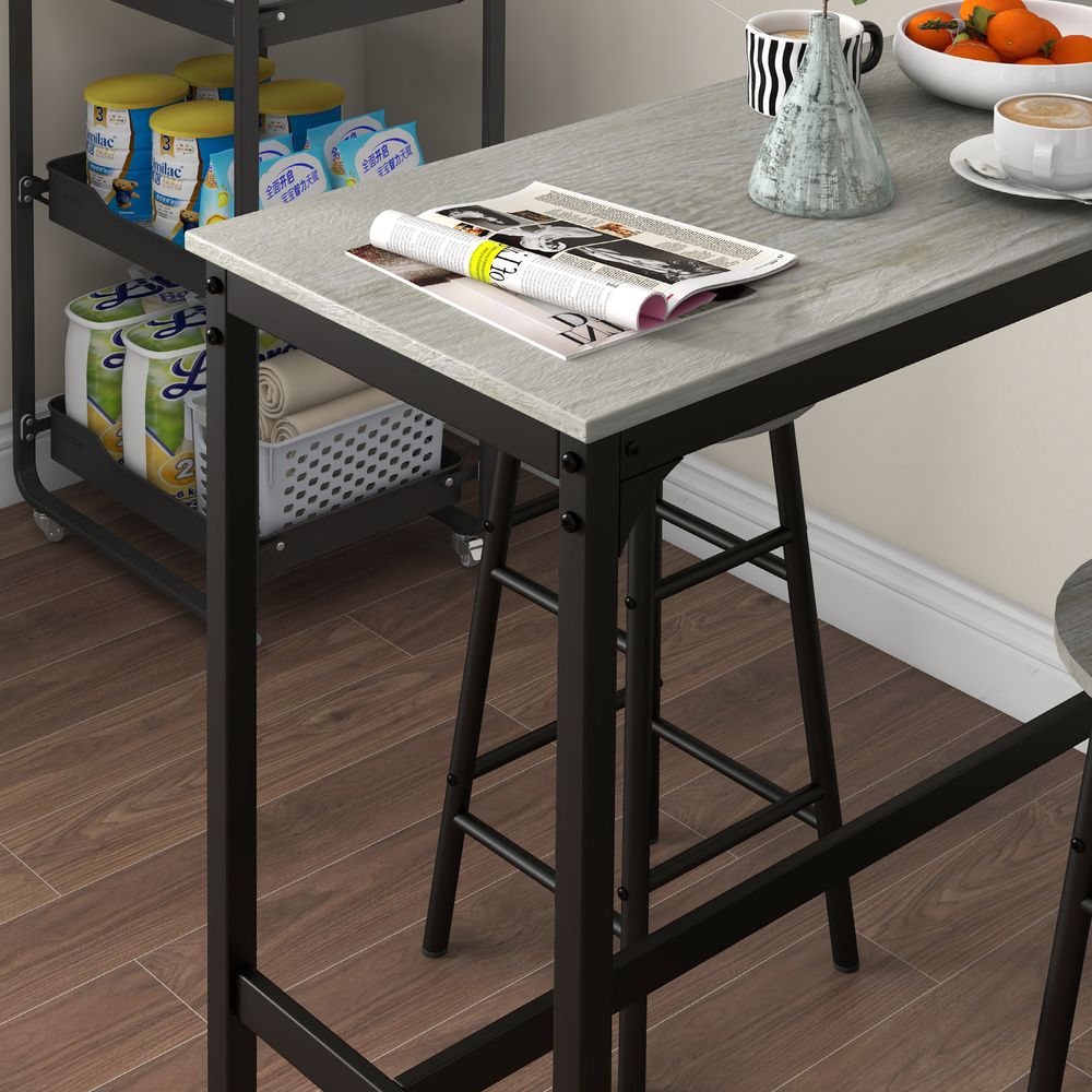 3-Piece Industrial Bar Set with Kitchen Table and Chairs - Perfect for Small Spaces in Grey