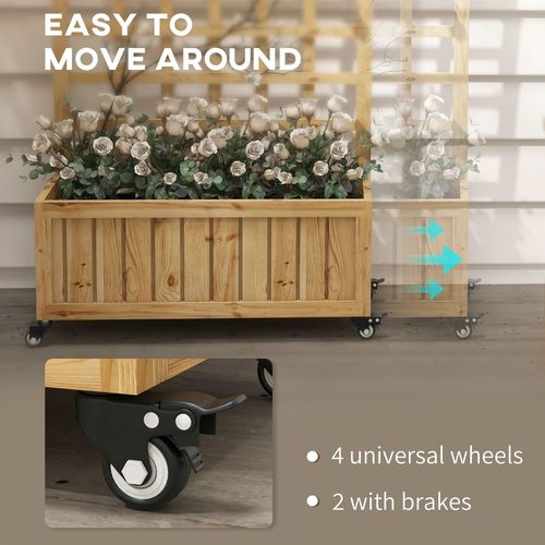 Mobile Wooden Trellis Planter: Stylish Raised Garden Bed on Wheels