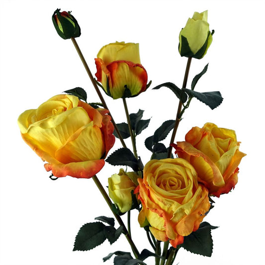 60cm Yellow Artificial Rose Spray - 4 Flowers, 3 Buds