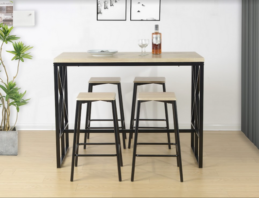 5-Piece Oak Breakfast Bar Set with Table, Stylish and Functional